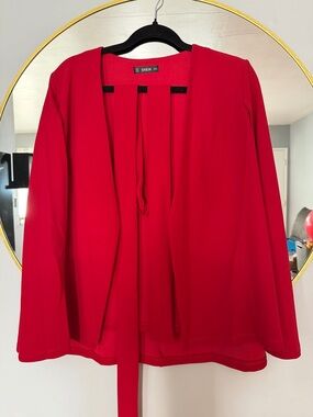 SHEIN Red Tie-Front Open Blazer